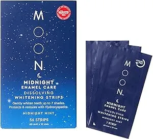 MOON Midnight Teeth Whitening Strips with HA Hydroxyapatite, 7 Shades Whiter in 2 Weeks, 28 Treatments with Dissolvable Strips, Enamel-Safe Formula, Gentle on Sensitive Teeth, Vegan, 56 Strips