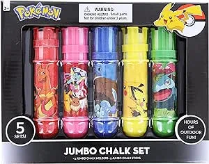 Pokemon Kids Outdoor Sidewalk Chalk Jumbo Chalks Set with Holders