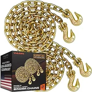 VULCAN Safety/Binder Chain with Clevis Grab Hooks - Grade 70 - 3/8 Inch x 10 Foot - 2 Pack - 6,600 Pound Safe Working Load