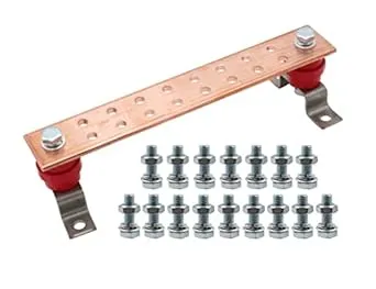 LBY .24"x 1.97"x 11.8" Wall Mounted Copper Ground Bar Kit, with 16 Terminal Positions,Copper Grounding Busbar Bar Kit