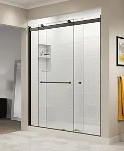 Basco Sliding Shower Door, Rotolo RTLA05B4870CLOR, 44-48 in. W x 70 in. H, Oil Rubbed Bronze, 1/4 in. Clear Tempered Glass