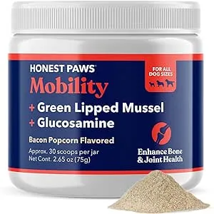 Honest Paws Joint Supplement for Dogs - Supports Mobility, Hip & Joint Health, Eases Stiffness - Glucosamine, Green Lipped Mussel, Fish Oil, Chondroitin Sulfate, MSM, Vitamin C