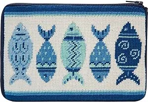 Stitch & Zip Needlepoint Purse Kit- Blue Fishes