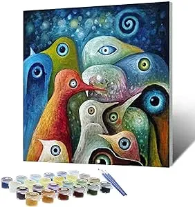 "Framed Paint by Numbers-Adults'Paint-by-Numbers Kits-DIY Paint by Numbers for Adults Beginner and Kids-Easy Painting Colorful Penguin on Canvas 11X14 inch Wooden Frame"