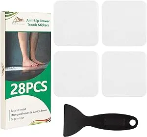 Non Slip Bathtub Stickers 28 PCS Adhesive Anti Slip Shower Stickers for Bath Tub,Bathroom,Stairs with Premium Scraper