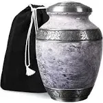 Cremation Urn for Adult Human Ashes - Large Handcrafted Funeral Memorial with Striking White (Pearl) Design (Aluminum - 10 Inch Height x 7 Inch Width)Cremation Urn for Adult Human Ashes - Large Handc…