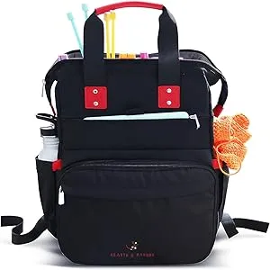 Travel Crochet Backpack w/ USB Charging Port, Canvas Knitting Bag &amp; Organizer