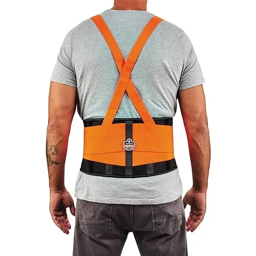 Ergodyne ProFlex 100HV Back Support Brace, High Visibility Support Belt, 8" Spandex Material, Removeable Straps