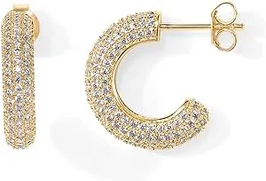 PAVOI 14K Yellow Gold Plated 925 Sterling Silver Post Cubic Zirconia Chunky Hoop Earrings | Thick Lightweight Gold Hoop Earrings for Women | Fully