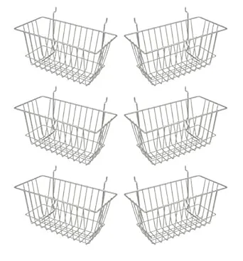 Econoco - Epoxy Chrome Multi-Fit Narrow Wire Basket for Slatwall, Pegboard or Gridwall (Set of 6) Metal Semi-Gloss Basket, Epoxy Chrome