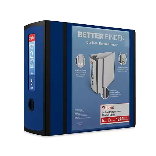 Staples 5" 3-Ring Better Binder, D-Ring, Navy Blue (27925)