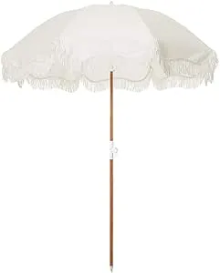 Business & Pleasure Co. Holiday Umbrella Boho Beach White Fringe Upf