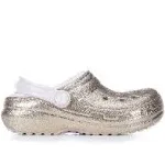 Crocs Kids' Classic Lined Glitter Clog in Gold/Barely Pink