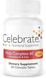 Celebrate Vitamins Multi-Complete Chewables, 60mg Iron – Daily Bariatric Multivitamin for Sleeve Gastrectomy and Gastric Bypass Surgery Patients – Essential Vitamins & Minerals - Tropical (60 Tablets)