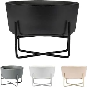 Waggo Simple Solid Bowl + Dog Bowl Stand - Black - L