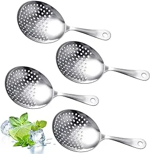 Stainless Steel Julep Strainer 4 Pack Cocktail Strainer Spoon For Drink Home Kit