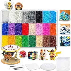 shinshin creation 24,000 Mini Fuse Beads kit 2.6mm, 24 Colors 5 Pegboards 2 Tweezers Mini Beads Kit Compatible Hama Beads Melty Mini Beads Melting Beads Iron Beads Craft Beads Bulk Beados kit Storage