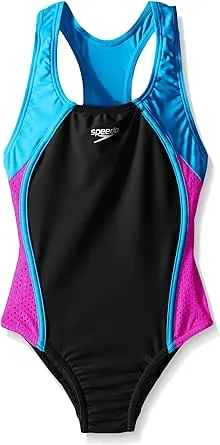 Speedo Girl's Swimsuit One Piece Mesh Splice Thick Strap