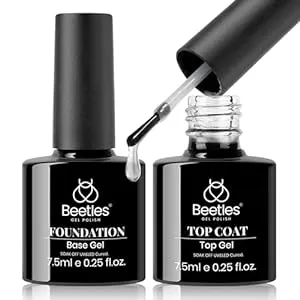 Beetles 2pcs 7.5ml No Wipe Gel Top Coat and Base Coat Set,Soak Off LED Clear Gel