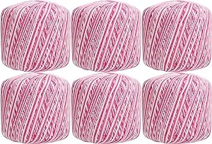 6 Ball Pack Threadart 100% Pure Cotton Multicolor Crochet Thread - Size 10 - Color 46 - Variegated Roses