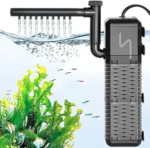 AQQA Aquarium Filter, 9W Submersible Aquarium Filter with Rainwater and Aerator 