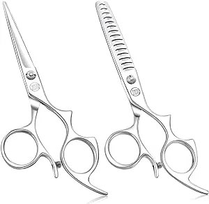 Moontay 6.0" Hair Cutting Shears Set with Large Finger Holes, Professional Barber Stylist Texturizing Shears, Salon Hair Cutting Scissors, 440C Japanese Stainless Steel, Silver