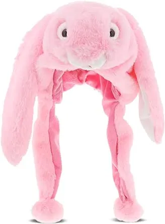 Dollibu Pink Bunny Plush Hats - Super Soft Warm Hat with Ear Flaps, Funny Plush ...