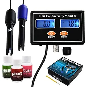 pH/EC Conductivity Meter with ATC Water Quality Tester 0.0-14.0pH / 0~19.99ms/cm Aquarium, Hydroponics Tool