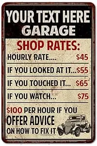 Personalized Garage Shop Rates Sign 108120010001