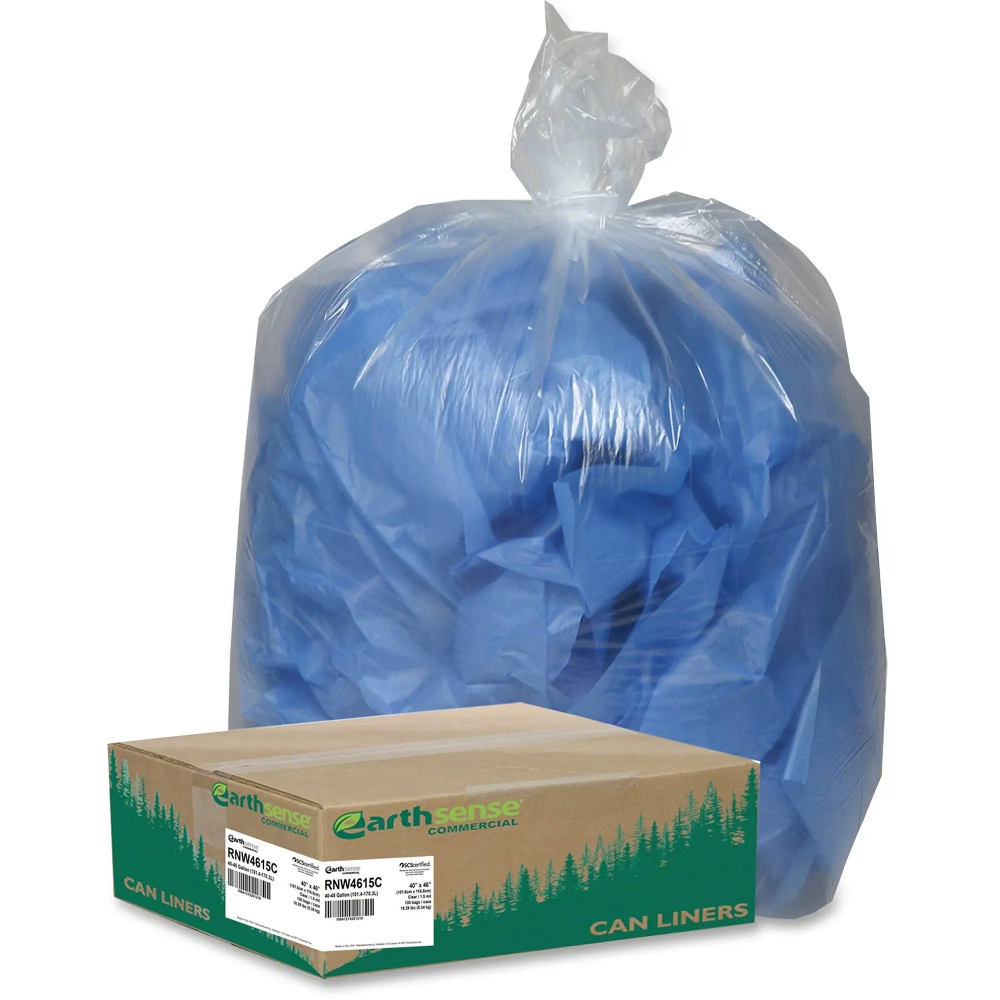 Webster WBIRNW4615C Coreless Heavy-Duty Can Liners, Low Density, Resin, 45 gal, 40" x 46", 1.50 mil (38 µm) Thickness, Clear (Pack of 100)