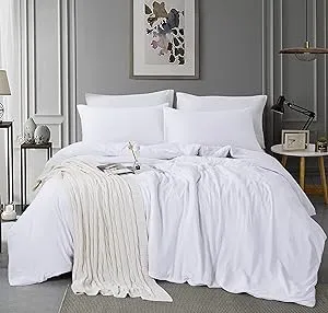 King Size Duvet Cover - 3 Piece Bedding Set (1 Duvet Cover & 2 Pillow Cases) Soft Prewashed Comforter Cover w/Zipper Closure & Corner Ties - No Comforter (104" X 90", White)