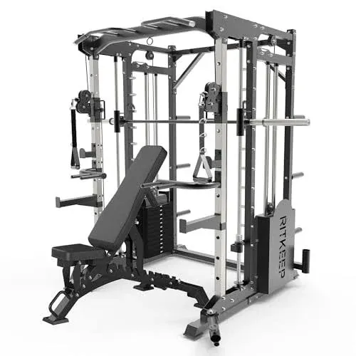 RitKeep PMAX 5600 Training Machine - 6 in 1 Home Gym Station with Dual Weight Stacks for Ultimate Strength Training - Including Power Rack, J-Hooks, Chin-up & Dip Stations, and Low Row