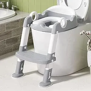 Potty Training Seat with Step Stool Ladder, Toddlers Potty Training Toilet for Kids Boys Girls (Gray/White)