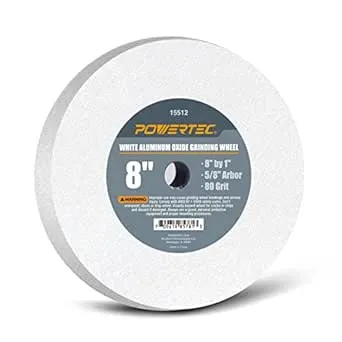 POWERTEC Bench Grinder Wheel 8 Inch 80 Grit, White Aluminum Oxide Grinding Wheel for Bench Pedestal Grinder, 1" Thick 5/8" Arbor, Sharpening & Shaping Drill Bits, Blade, and Chisel 1PK (15512)