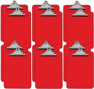 Plastic Clipboards, Durable, 12.5 x 9 Inch, Standard Metal Clip, Red, 12PK