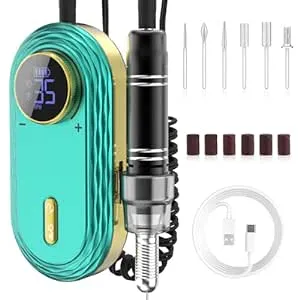 Portable Electric Nail Drill Machine, Rechargeable Acrylic Nail Drill Kit with 6 Nail Drill bits and Sanding Bands, Achieve Professional Salon Quality Manicures and Pedicures Anywhere