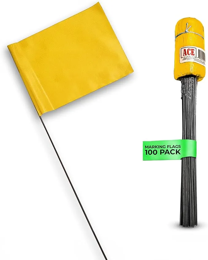 Yellow Marking Flags 100 Pack - 4x5-Inch Marker Flags - 15-Inch Wire - Small Yard Flags Marking Flags for Lawn, Irrigation Flags, Lawn Flags Markers, Landscape Flags, Survey Flags, Sprinkler Flags