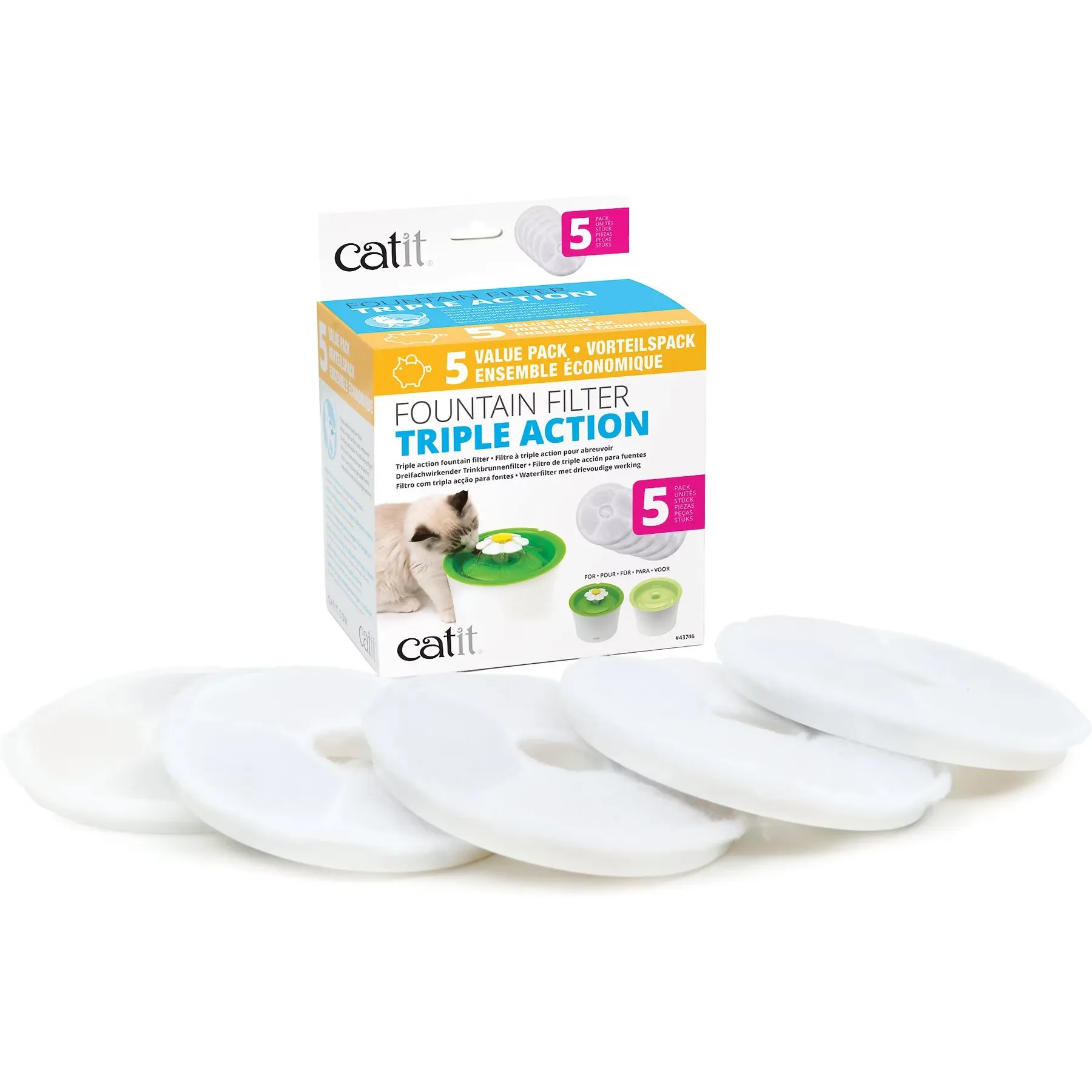 Catit Triple Action Fountain Filter - 5 Pack