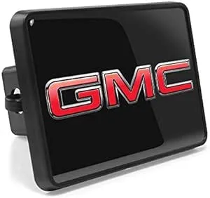 iPick Image, Compatible with - GMC Red Logo UV Graphic Black Metal Face-Plate on ABS Plastic 2 inch Tow Hitch Cover