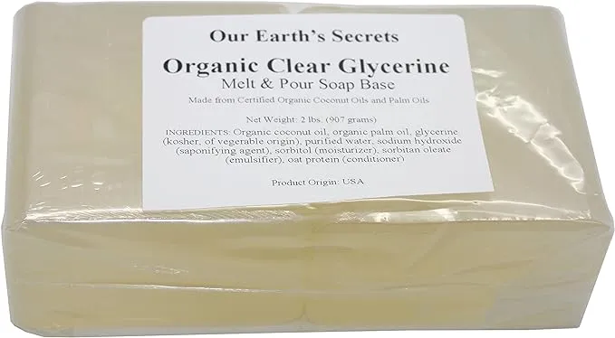 Organic Clear Glycerin - 2 lbs Melt and Pour Soap Base - Our Earth's Secrets