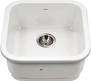 Houzer Platus Fireclay Series Undermount 19 Inch Square Bar Sink, Classic Design PTB-1919 BQ, Biscuit