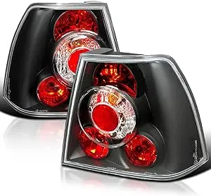 Spec-D Tuning Black Housing Clear Lens Tail Lights Compatible with 1999-2005 VW Jetta/Bora MK4 4-door Sedan, Left + Right Pair Assembly