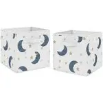 Moon and Star Collection Foldable Fabric Storage Bins - Navy Blue Gold Watercolor Celestial Gender Neutral Outer Space Galaxy