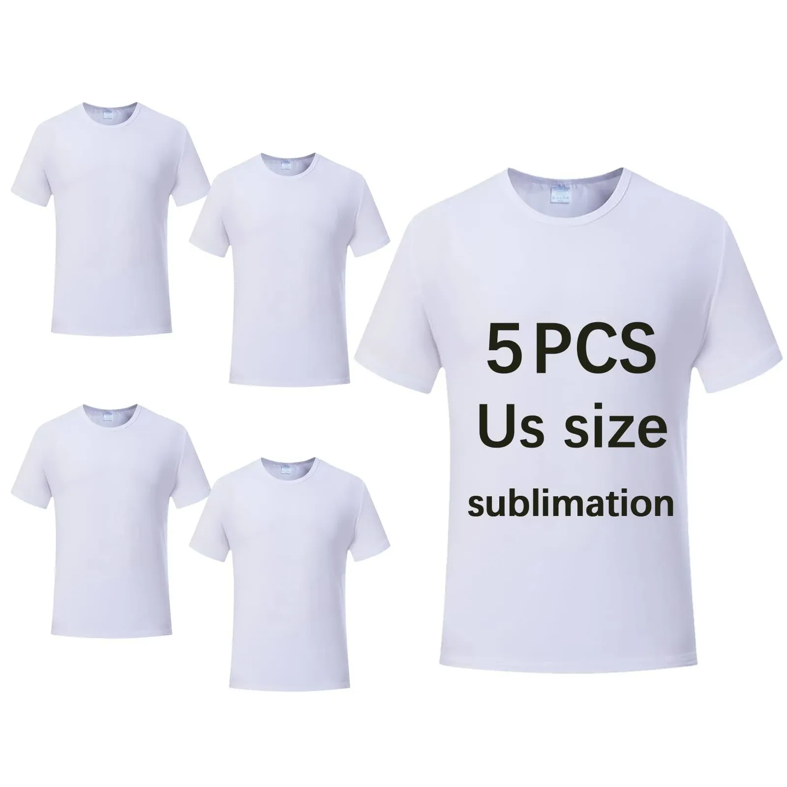 OKBA 5 Pcs Sublimation Blank T-shirts Round Collar Short Sleeves Adult White Polyester T Shirts (X-Large)