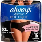 Always Discreet Boutique Incontinence Underwear, Maximum Protection, XL, Black, 16 ct