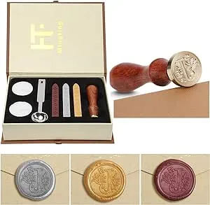 Wax Seal Stamp Kit: Initial Letters Alphabet Set - Vintage Handle - Brass Head