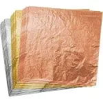 Paxcoo 300 Gold Leaf Sheets for Resin, Gold Foil Flakes Metallic Leaf for Resin Jewelry Making, Nail Art, Slime, and Gilding Crafts (Gold, Silver, Rose Gold Color 5.5 by 5.5 Inches)