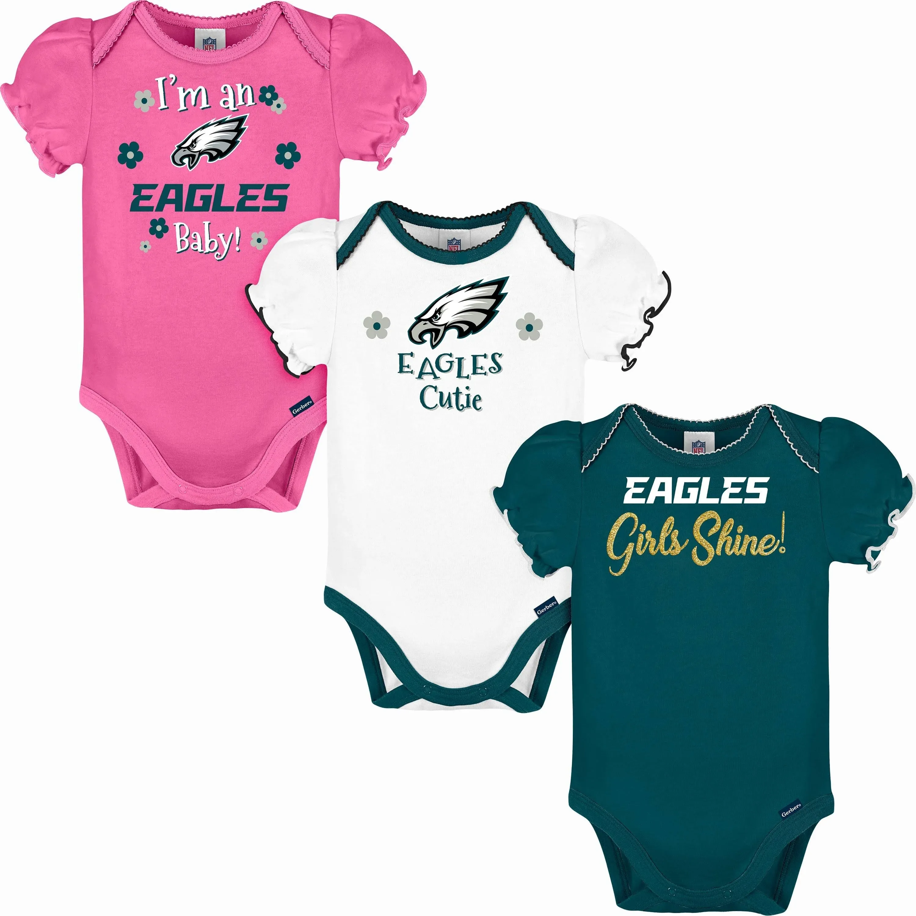 Eagles Girls Shine 3 Pack Short Sleeved Onesies