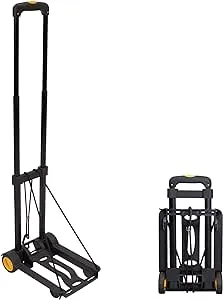 Mount-It! Folding Luggage Cart and Dolly | 77 Lb Capacity | Portable Lightweight Luggage Trolley Cart with Telescoping Handle and 4 Rubber Wheels | Steel Frame