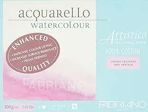 Fabriano Artistico Enhanced Watercolor Block - Traditional White, Hot Press, 9" x 12"